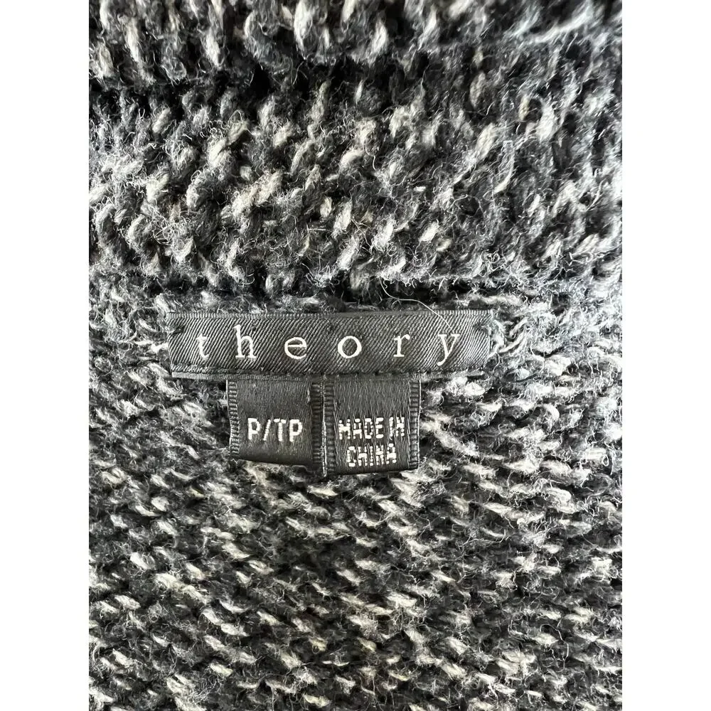 THEORY Black Gray Marled Wool-Cashmere Blend Cowl Neck Cardigan Sweater Size P